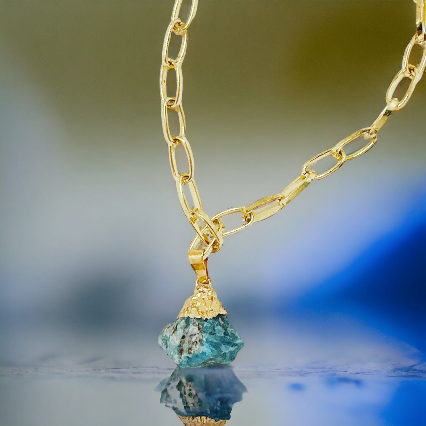 Blue Apatite Gemstone Pendant Gold Necklace