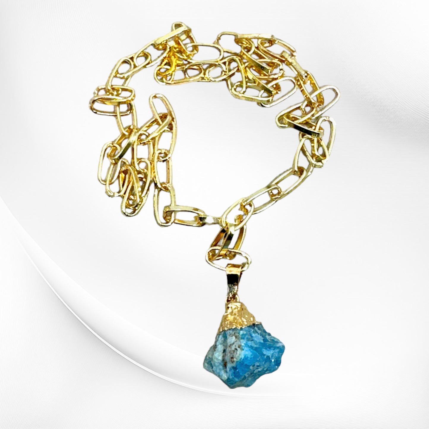 Blue Apatite Gemstone Pendant Gold Necklace