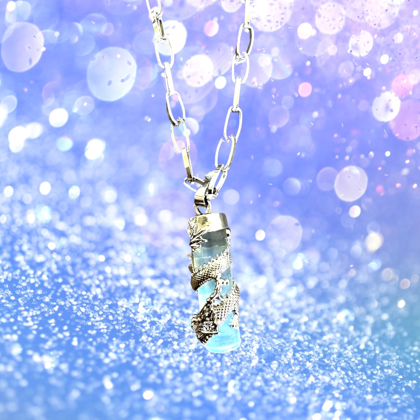 Cylindric Dragon Wrapped Opalite Pendant Necklace