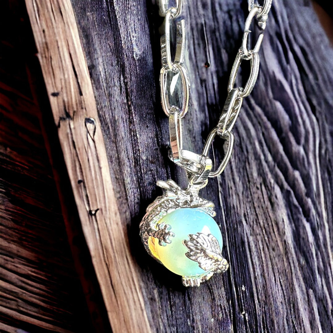 Ball Dragon Wrapped Opalite Pendant Necklace
