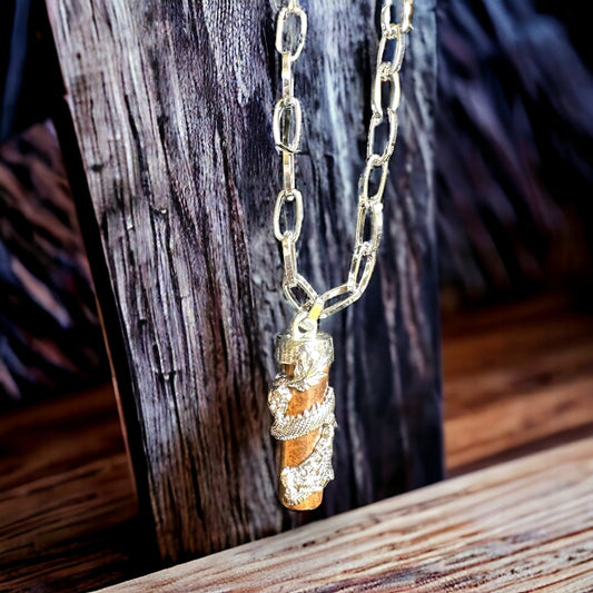 Cylindric Dragon Wrapped Tiger Eye Pendant Necklace