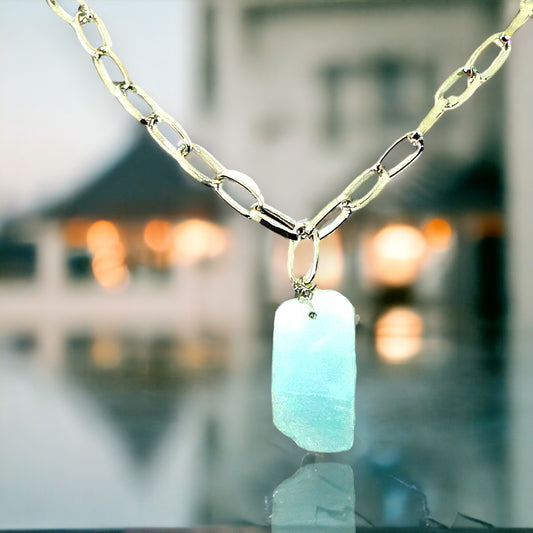 Aquamarine Raw Gemstone Pendant Necklace