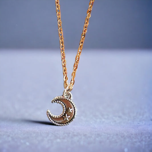 Stars on the Crescent Moon Pendant Necklace