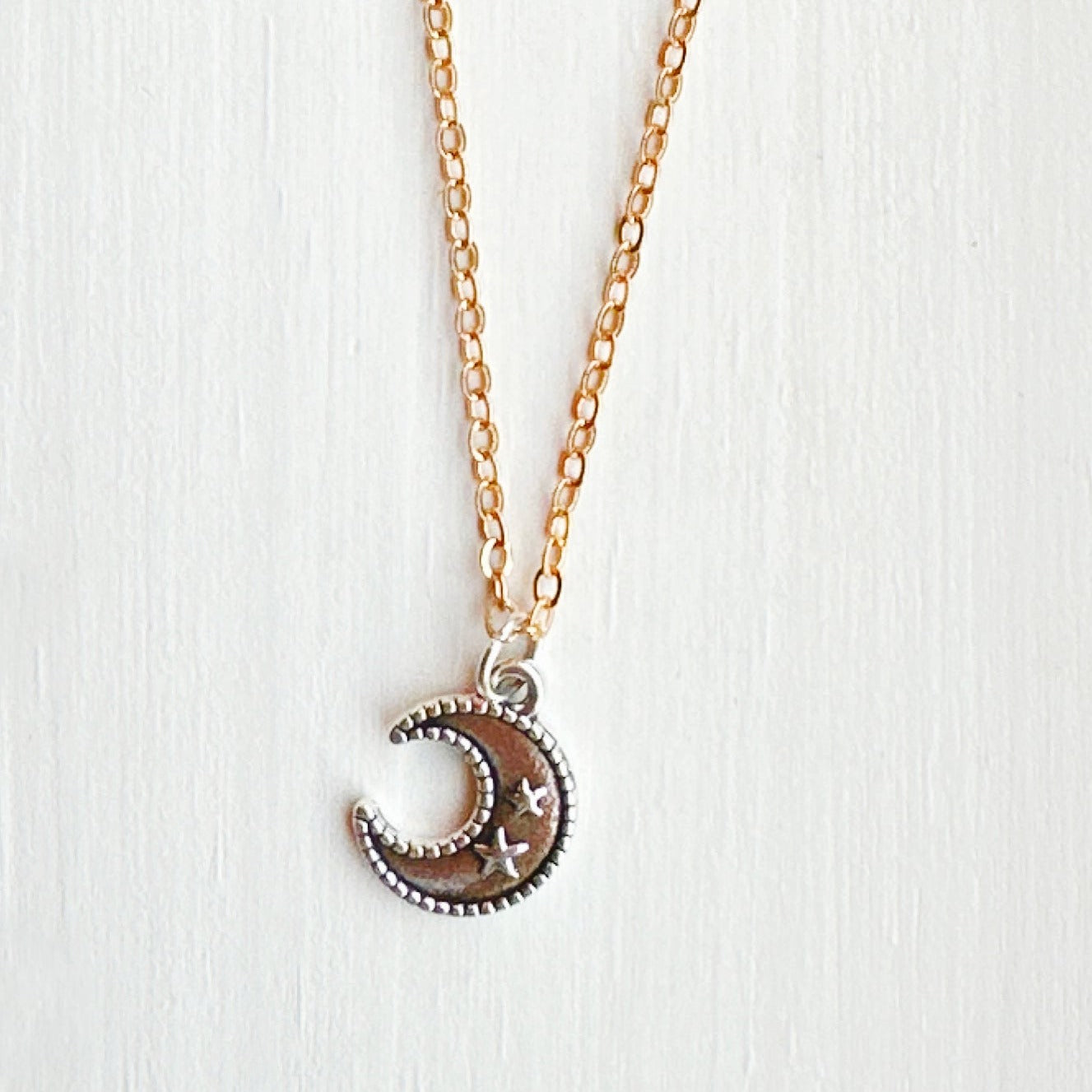 Stars on the Crescent Moon Pendant Necklace