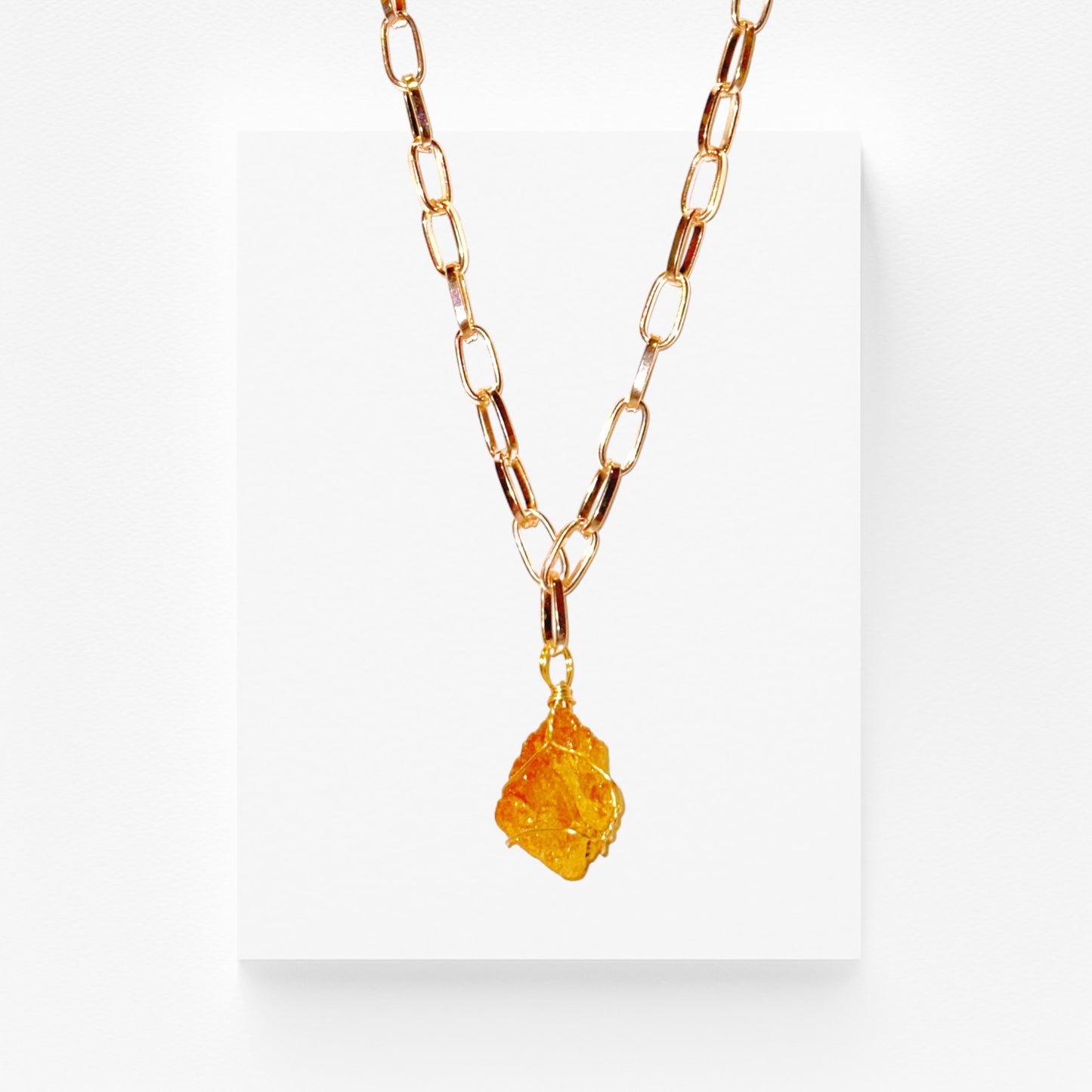 Amber Agate Stone Wire Pendant Necklace