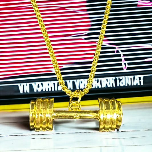 Golden Dumbbell Pendant Necklace