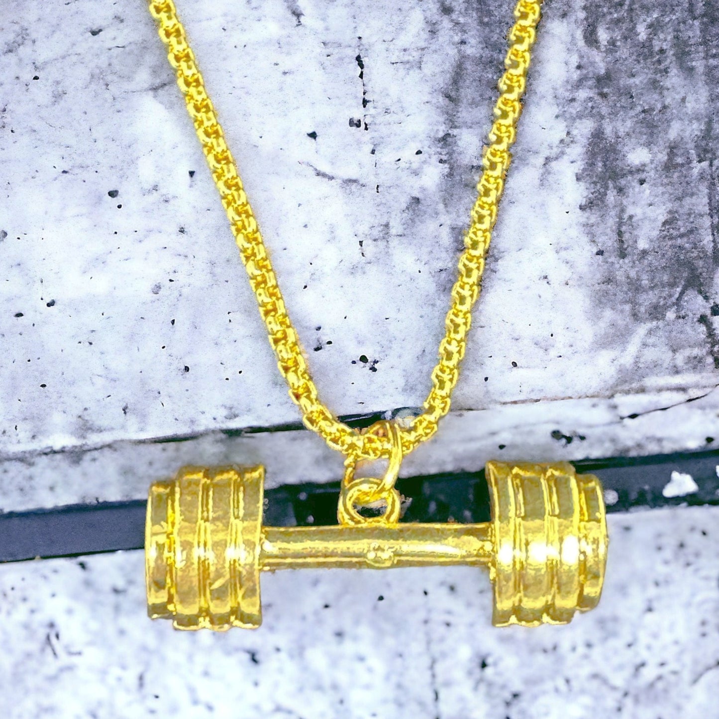 Golden Dumbbell Pendant Necklace