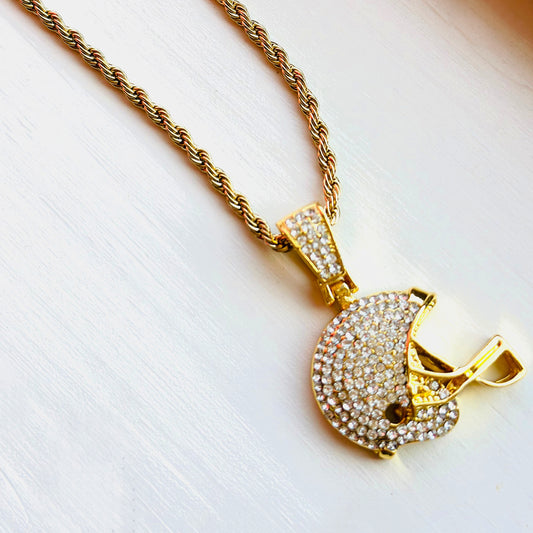 Gold Football Helmet Pendant Rope Chain