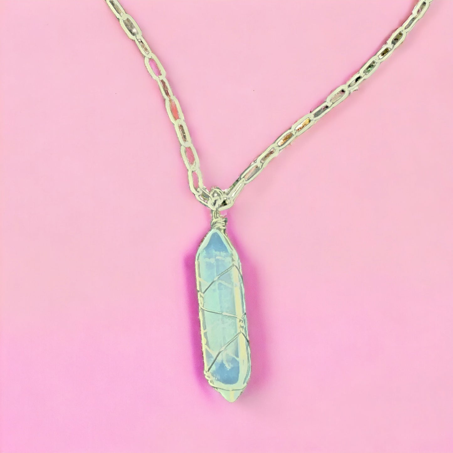 Opalite Silver Wire Hexa Necklace