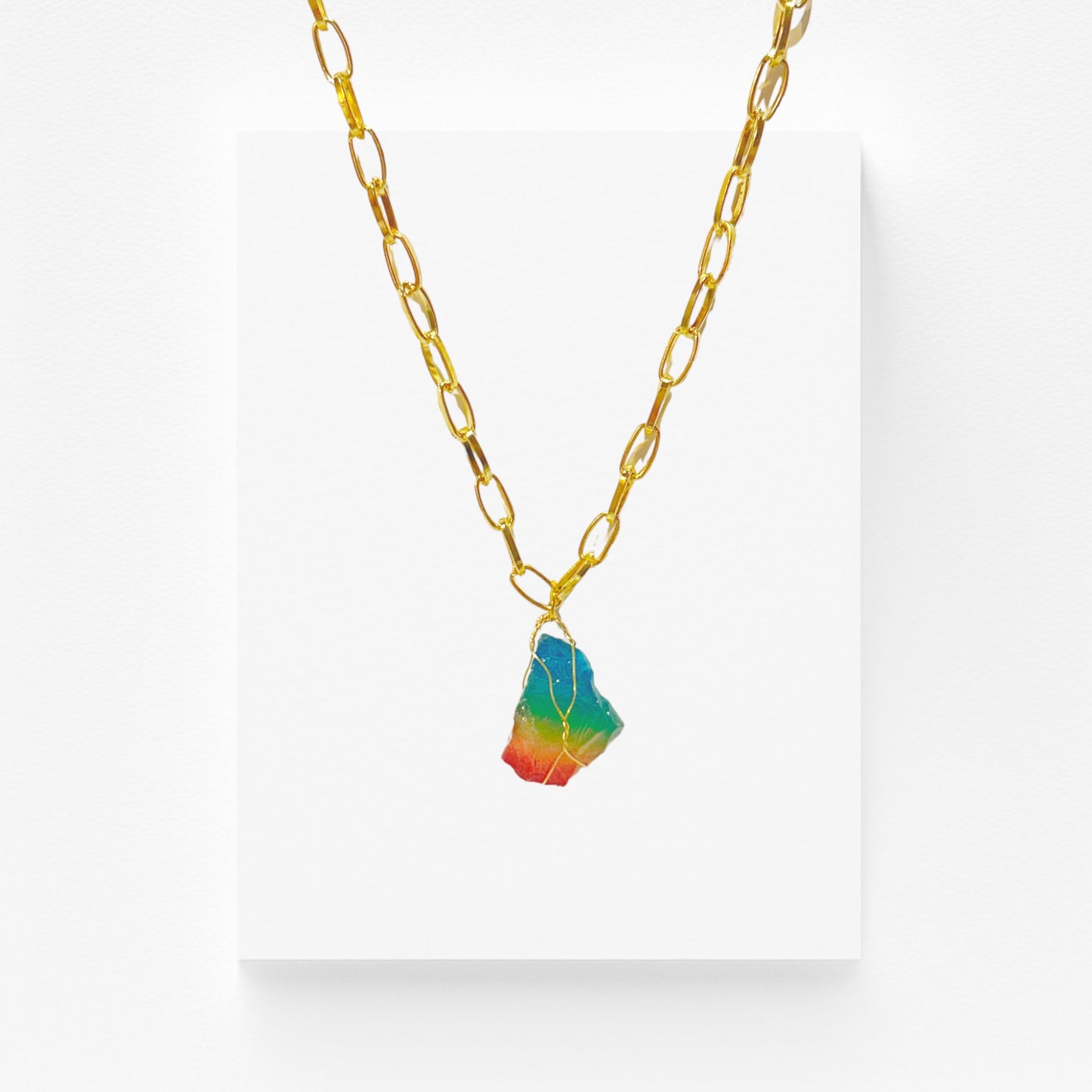 Rainbow Aura Quartz Wire Pendant Necklace