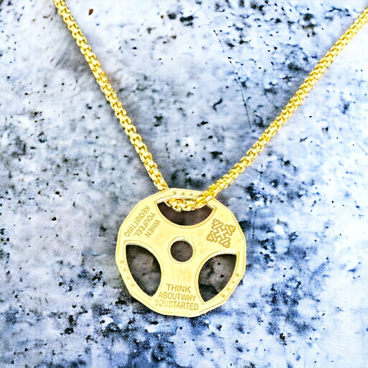 Golden Fitness Weight Plate Pendant Necklace