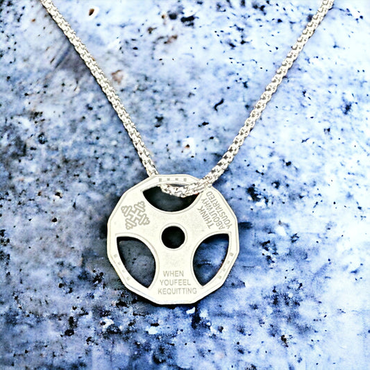 Silver Fitness Weight Plate Pendant Necklace